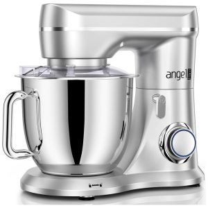 Batedeira 47L com 10 Velocidades Tigela de Aço Inoxidável e Acessórios 110V 380W Mini Angel Prata