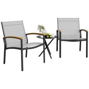 Conjunto de Bistrô para Pátio com 3 Peças Shintenchi Conjunto de Conversação em Tecido Textilene para Área Externa Cadeiras de Tecido Textilene