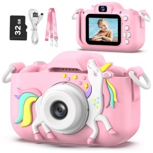 Câmera infantil Goopow ideal para crianças de 3 a 8 anos com vídeo HD 1080p 12 MP zoom digital 8x 28 molduras divertidas 3 jogos.