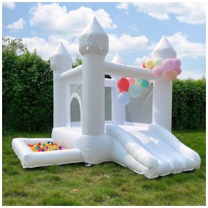 Casa de Pula-Pula Branca com Soprador - Brinquedo Inflável Infantil de Material Extra Grosso Costurado para Maior DurabilidadePOYOUNGHU