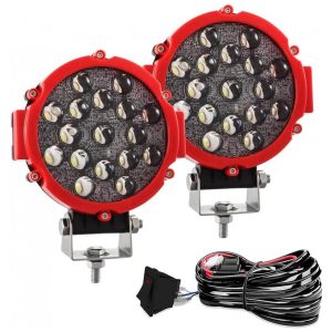 Farol de Milha LED Off Road com 5100 Lúmens e Luz Branca IP68 12V 24V 51W 2Un Spead Vmall Vermelho