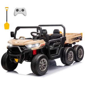 Caminhão Basculante Infantil Elétrico Sopbost Bege 24V 2 Lugares 4 Motores 75W Caçamba Automática 4WD Pneus EVA Controle Bluetooth