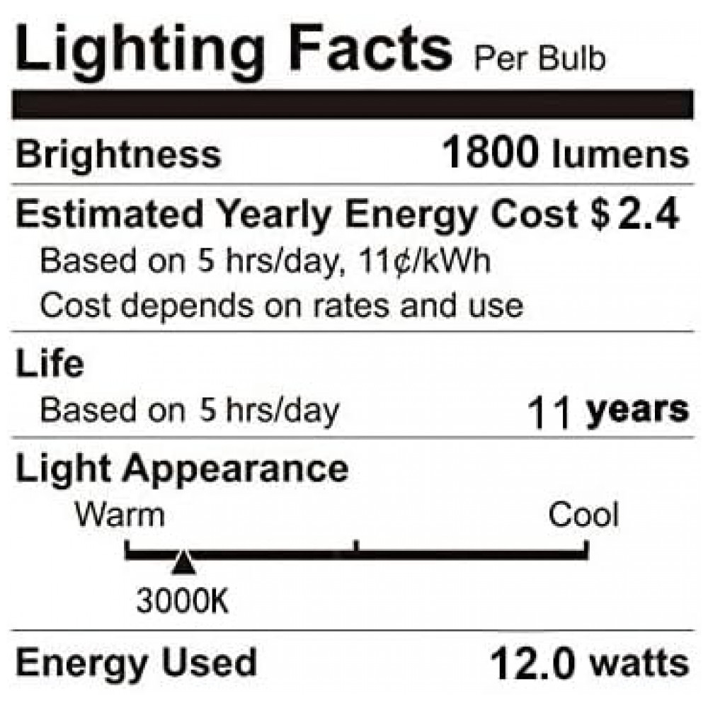 RA RAYHOO Lâmpadas LED 12W, Equivalente a 100-150W Incandescente, Base E26/E27, 1800 Lumens, Luz Branca Quente 3000K, Não Dimável, Kit com 2 unidades - Imagem 4
