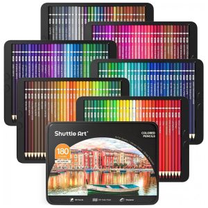 Conjunto de 180 lápis de cor Shuttle Art núcleo macio com 4 apontadores - Ideal para artistas crianças e adultos colorirem esboçarem e desenharem