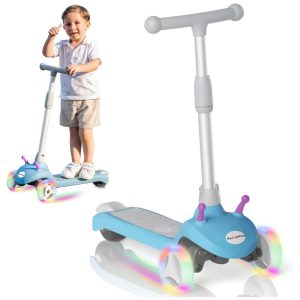 Patinete Elétrico Infantil 3 Rodas com Rodas de LED Velocidade de até 8 km/h Tempo de Viagem de 60 Minutos e 3 Alturas Ajustáveis para Crianças de 2 a 8 Anos Scoothop Azul
