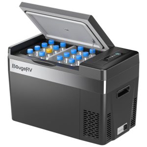 Geladeira e Congelador Portátil 38 L com Compressor 12 24V DC 110 240 Volts AC BougeRV Preto
