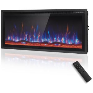 Lareira Elétrica de Parede MAISON ARTS 106 cm para Uso Interno Controle Remoto Tela Touch 1500/750W Chama LED Ajustável