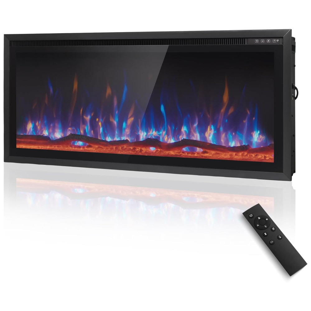 Lareira Elétrica de Parede MAISON ARTS 106 cm para Uso Interno Controle Remoto Tela Touch 1500/750W Chama LED Ajustável