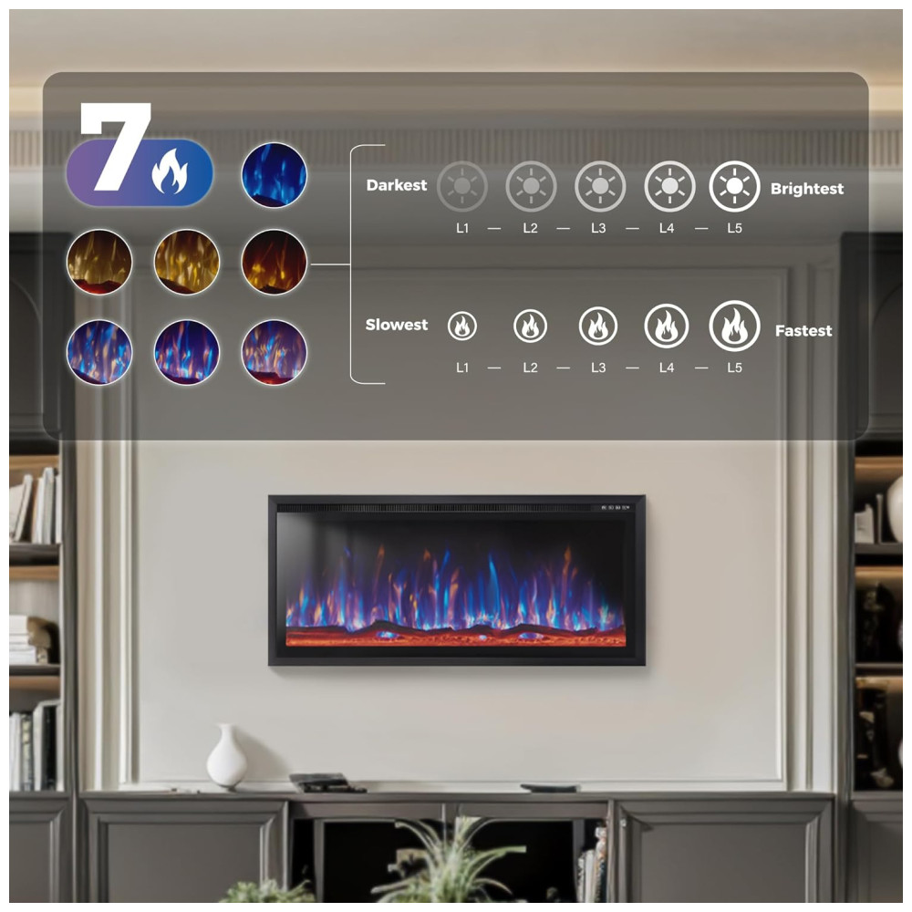 Lareira Elétrica de Parede MAISON ARTS 106 cm para Uso Interno Controle Remoto Tela Touch 1500/750W Chama LED Ajustável - Imagem 4