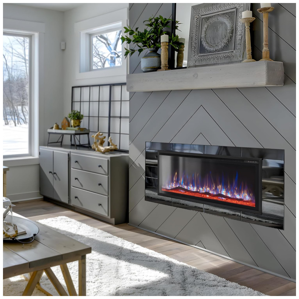 Lareira Elétrica de Parede MAISON ARTS 106 cm para Uso Interno Controle Remoto Tela Touch 1500/750W Chama LED Ajustável - Imagem 7