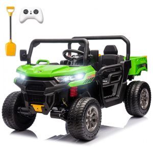 Caminhão Basculante Infantil Elétrico Sopbost Verde 24V 2 Lugares 4 Motores 75W Caçamba Automática 4WD Pneus EVA Controle Bluetooth