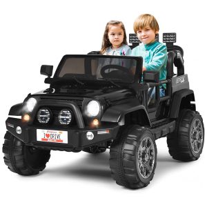 Carro Elétrico Infantil Off Road a Bateria 12V com Luz LED Músicas Suspensão de Mola 3 Velocidades HONEY JOY Preto
