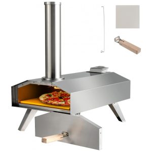 Forno de Pizza a Gás Portátil Aço Inoxidável com Pedra de Pizza Giantex Prata