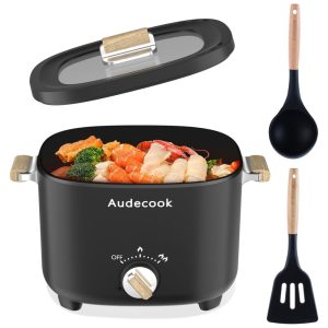 Panela Elétrica Antiaderente Portátil 25L com Controle de Temperatura Ideal para Viagem e Pequenas Porções 110V 800W Audecook Preta