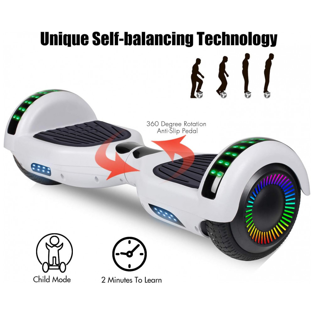 Hoverboard LIEAGLE 6,5" A002 Branco com Luzes LED, Bluetooth e Autoequilíbrio - Imagem 2