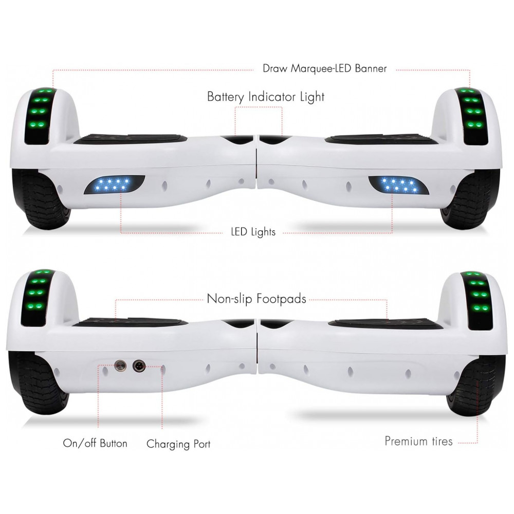 Hoverboard LIEAGLE 6,5" A002 Branco com Luzes LED, Bluetooth e Autoequilíbrio - Imagem 3