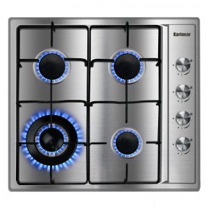 Cooktop a gás de embutir 59 cm Karinear inox 4 queimadores selados dupla alimentação GN/GLP proteção termopar ignição eletrônica 110V