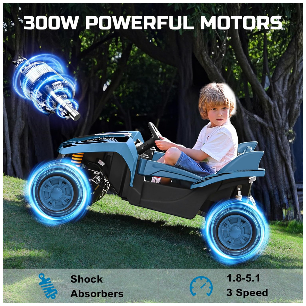 Carro Elétrico Infantil ANPABO Azul 24V 2 Lugares 4 Motores 200W Off-Road UTV Pneus EVA Suspensão Controle Bluetooth 5.1km/h - Imagem 3