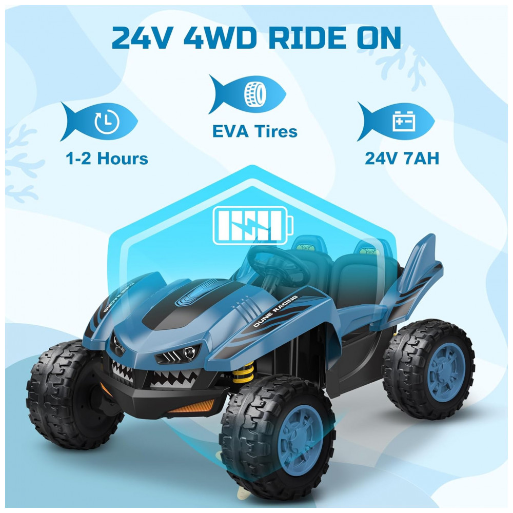 Carro Elétrico Infantil ANPABO Azul 24V 2 Lugares 4 Motores 200W Off-Road UTV Pneus EVA Suspensão Controle Bluetooth 5.1km/h - Imagem 4