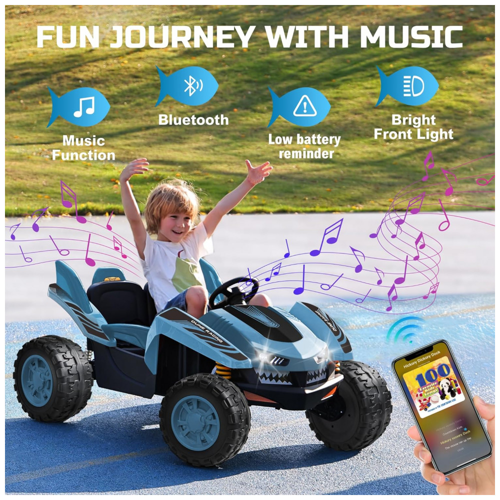 Carro Elétrico Infantil ANPABO Azul 24V 2 Lugares 4 Motores 200W Off-Road UTV Pneus EVA Suspensão Controle Bluetooth 5.1km/h - Imagem 6