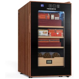 Umidor Elétrico NEEDONE 48L com Controle de Aquecimento e Resfriamento Capacidade para 350 charutos Prateleiras e Gaveta de Cedro Espanhol.