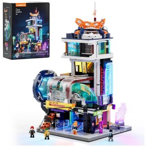 Conjunto de blocos de montar Lumibricks Cyberpunk Floating Train Station estação de trem flutuante cyberpunk com iluminação LED 2760 peças