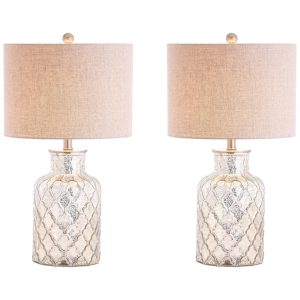 Abajur Luminária de Mesa em Vidro Estilo Contemporânea com 62 cm de Altura para Quarto Sala de Estar e Escritório 2 Un 110V 100W JONATHAN Y Prata