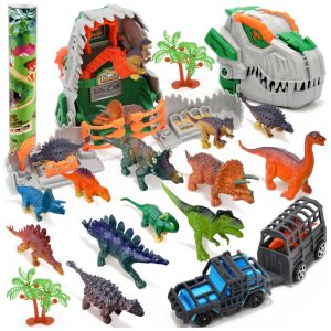 Brinquedo de Dinossauro para Crianças: Conjunto Educativo com 12 Figuras Realistas de Dinossauros Caminhão de TransporteROSEORGUN