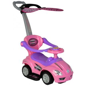 Carrinho de Passeio Infantil 3 em 1 com Alça Removível e Música de Buzina para Crianças de 1 a 3 Anos ChromeWheels Rosa