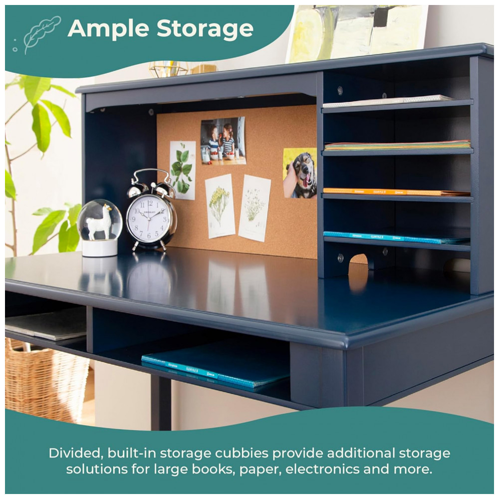Escrivaninha infantil Guidecraft Kids’ Media Desk azul marinho com hutch nichos e cadeira em madeira para estudo e uso de computador - Imagem 5