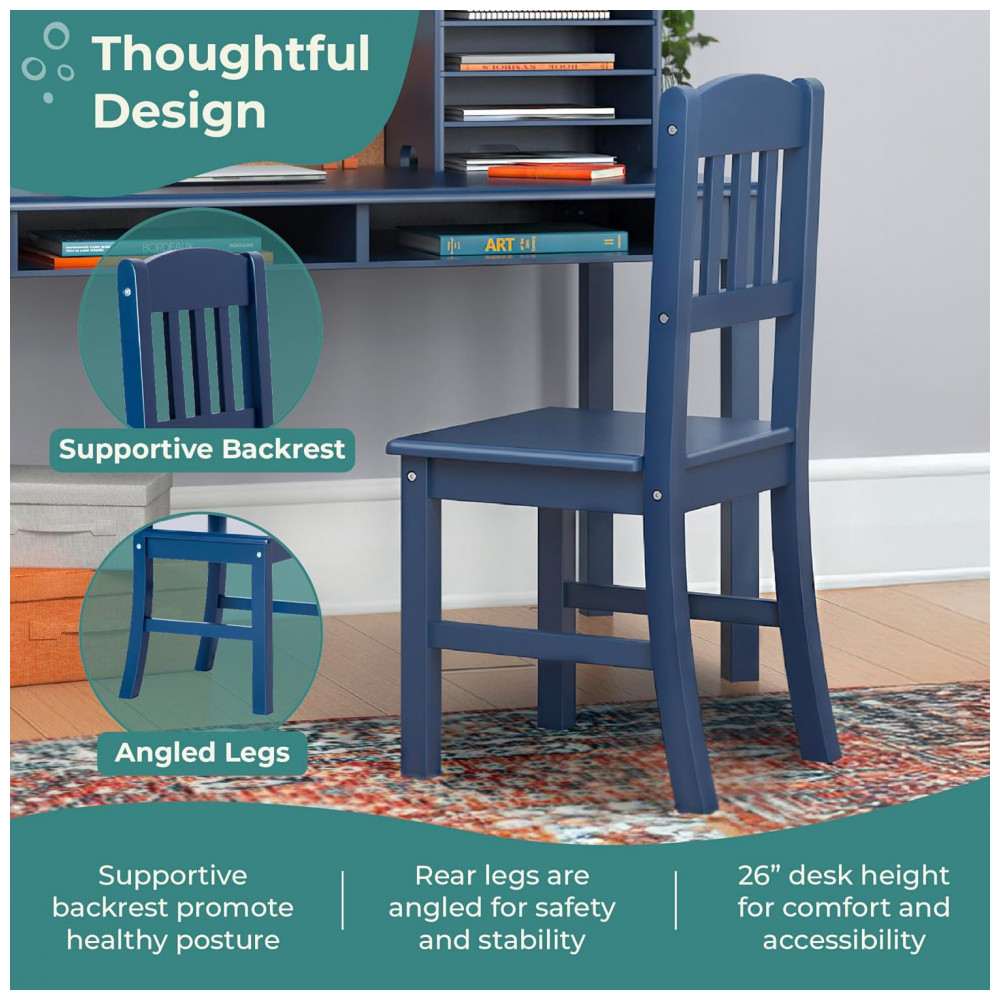 Escrivaninha infantil Guidecraft Kids’ Media Desk azul marinho com hutch nichos e cadeira em madeira para estudo e uso de computador - Imagem 6