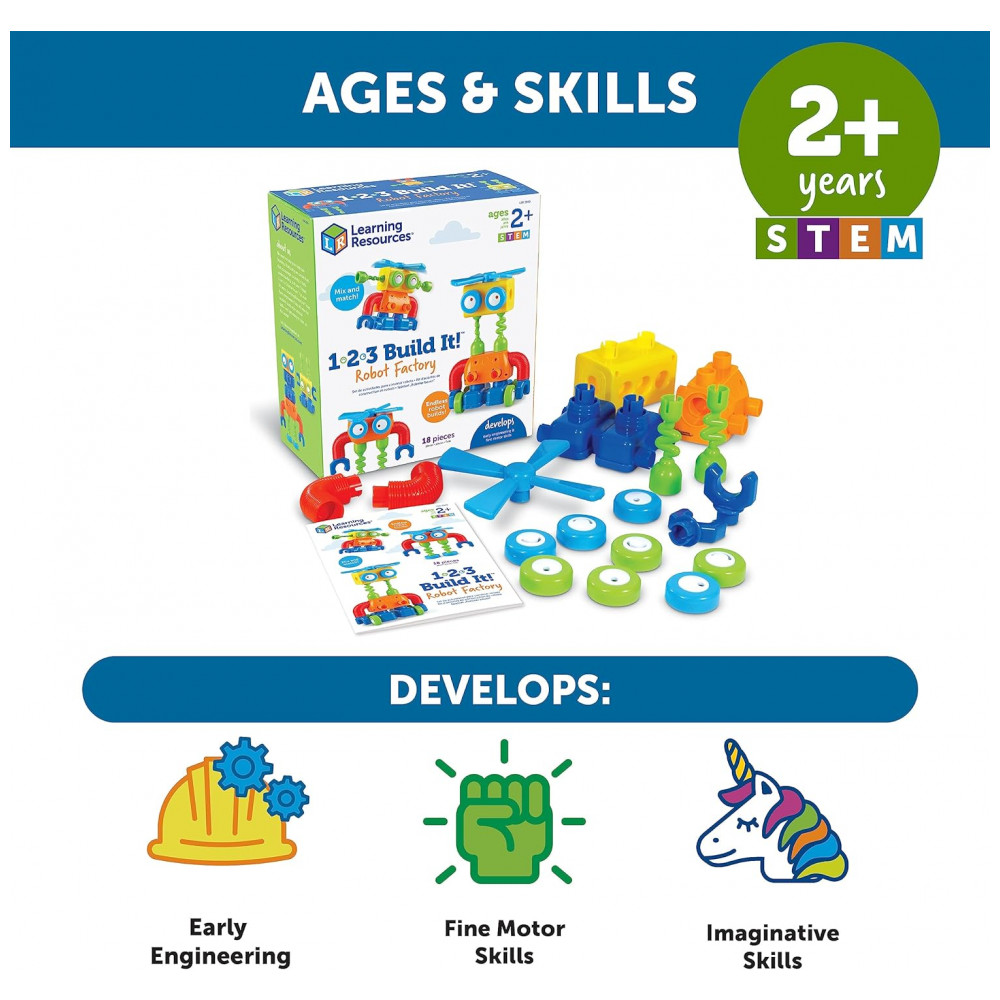 Learning Resources 1-2-3 Build It! Robot Factory – Kit de Construção STEM com 18 Peças Grandes para Crianças a partir de 2 anos - Imagem 6