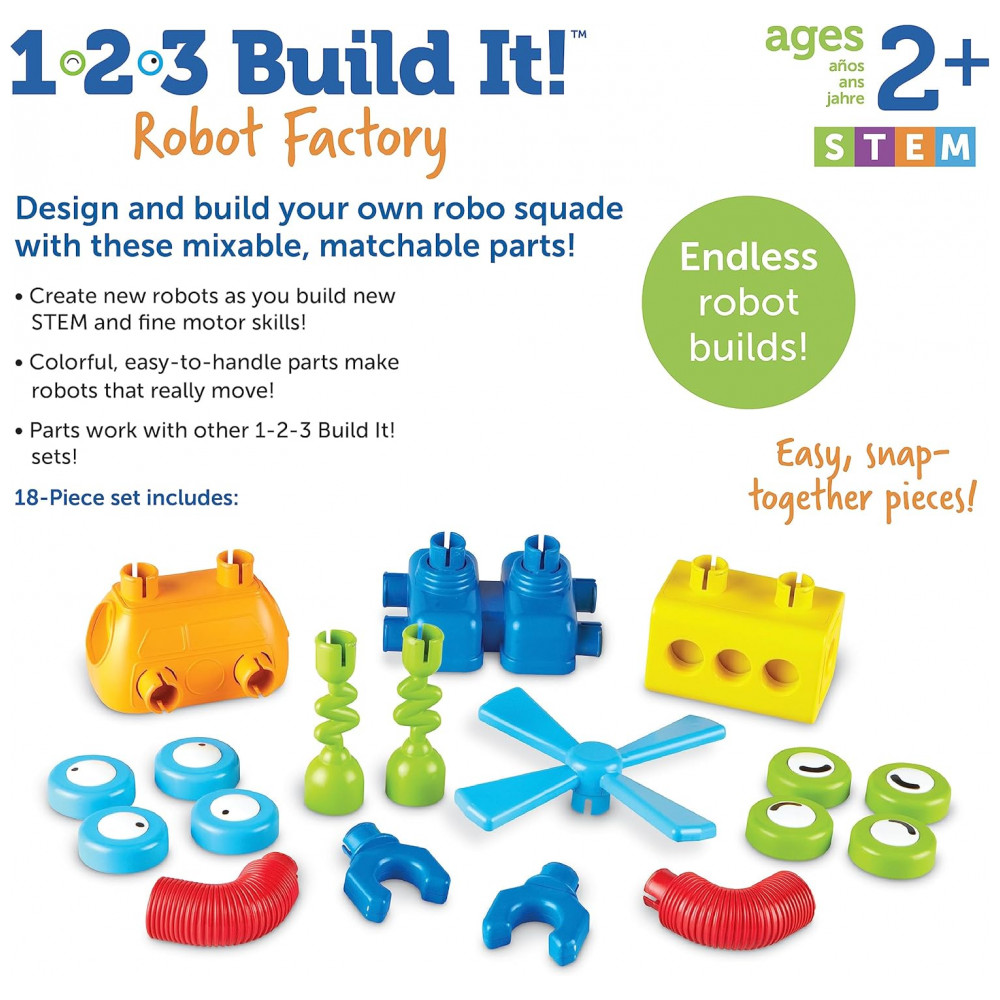 Learning Resources 1-2-3 Build It! Robot Factory – Kit de Construção STEM com 18 Peças Grandes para Crianças a partir de 2 anos - Imagem 7