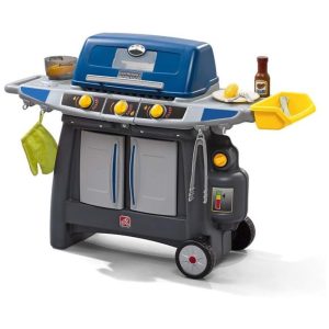Churrasqueira de Brinquedo Interativa Infantil Externa e Interna Inclui 15 Acessórios 3 Anos ou Mais Step2 Azul e Cinza