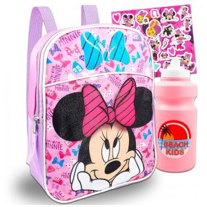 Mini Mochila Escolar Infantil 30cm Disney Minnie Mouse 3 Peças Rosa