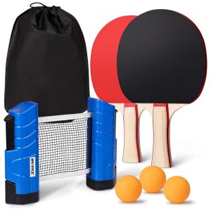 Kit de Ping Pong com Mesa Portátil 2 Raquetes 3 Bolas e Estojo Compacto XGEAR Preto