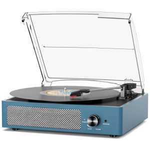 Toca-discos de Vinil com 2 Alto-Falantes Estéreo Bluetooth 3 Velocidades 3 Tamanhos Saída RCA e Auxiliar Fone de Ouvidocotsoco