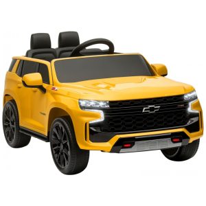 Carro Elétrico Infantil Aosom Licensed Chevrolet Tahoe Bateria 12V 7AH Controle Remoto para Pais Luzes LED Música Suspensão 3 Velocidades Amarelo