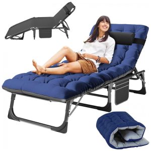 Espreguiçadeira Dobrável Portátil com 5 Posições para Jardim Gramado ou Piscina Slsy Azul