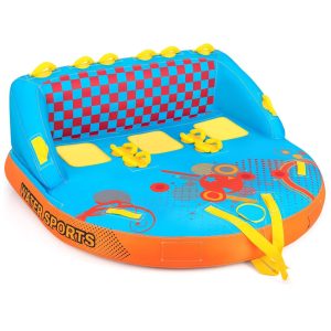 Boia Rebocável para 3 Pessoas Carga Máx 300 kg com Drenagem Pontos de Reboque Duplos Dianteiros e Traseiros Goplus Azul e Laranja