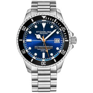 Relógio Masculino Mergulho Profissional Automático DEPTHMASTER Prova D 200m STUHRLING 883H.03 Prateado