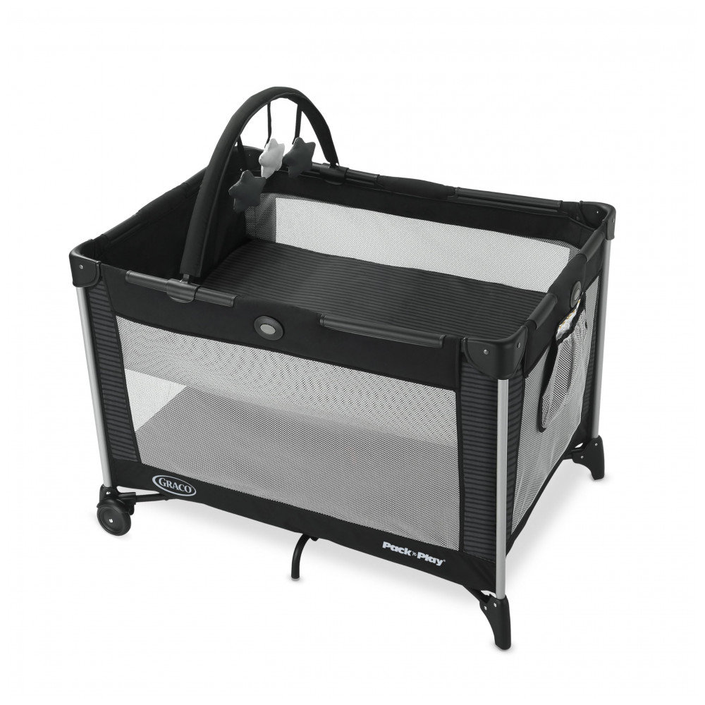 Berço Cercado Portátil com Barra de Brinquedos e Rodas Graco Preto