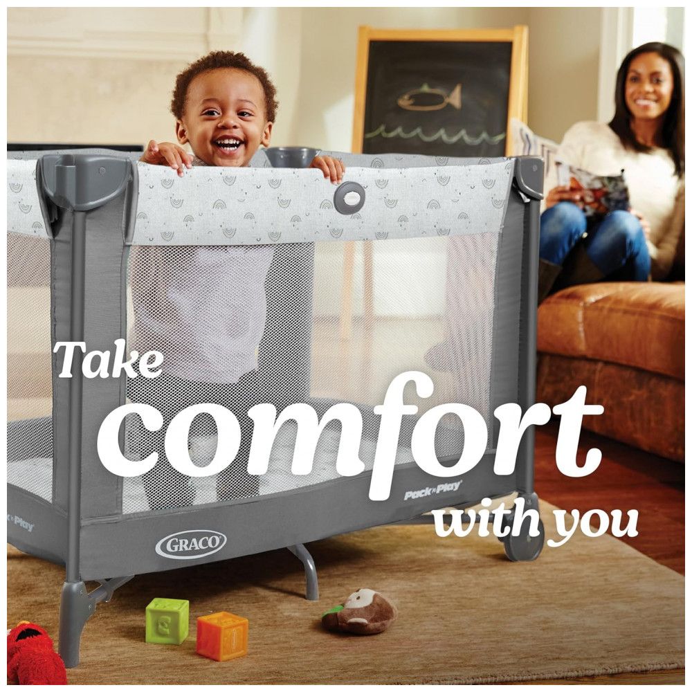 Berço Cercado Portátil com Barra de Brinquedos e Rodas Graco Preto - Imagem 3