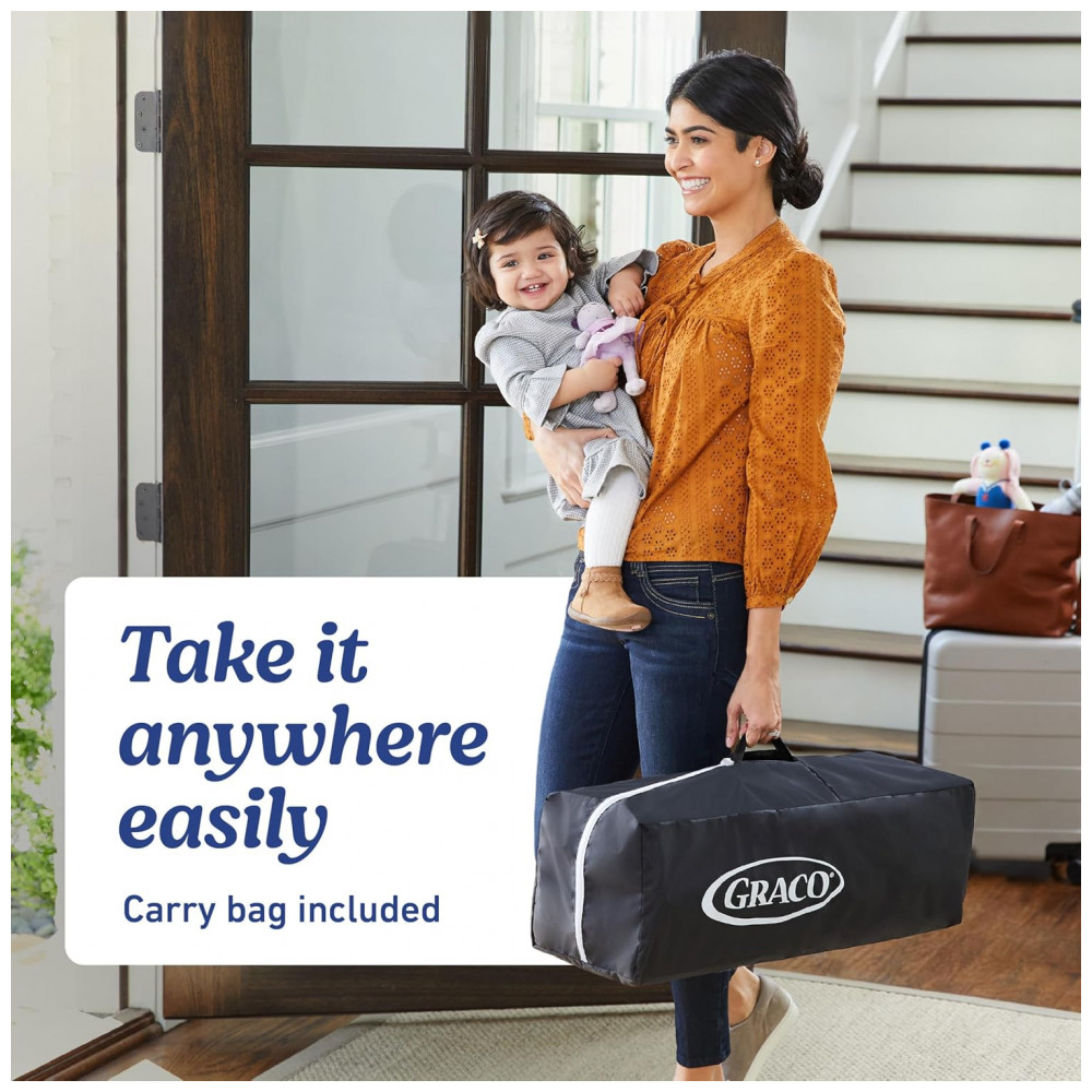 Berço Cercado Portátil com Barra de Brinquedos e Rodas Graco Preto - Imagem 6