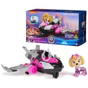 Jato de Resgate com Boneco Skye Mighty Pups Luzes e Sons para Crianças Acima de 3 Anos Patrulha Canina Rosa