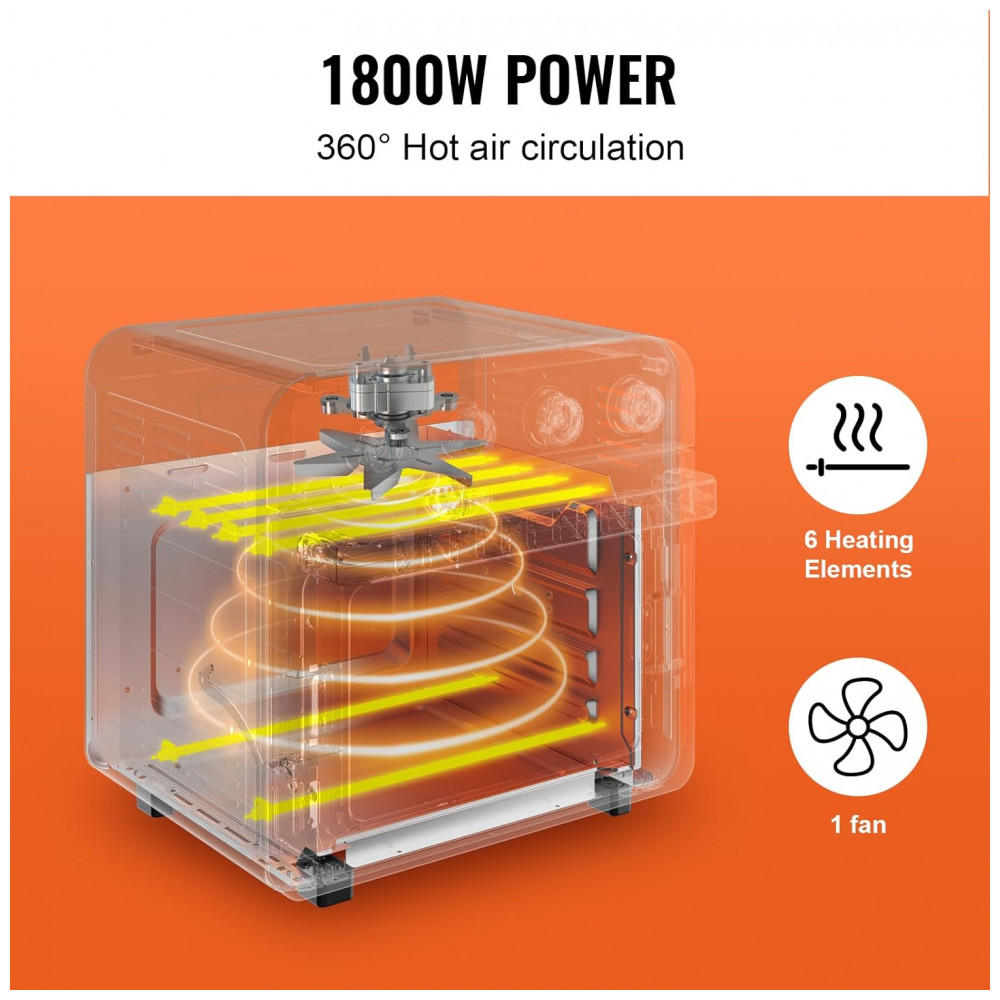 Forno Elétrico Air Fryer VEVOR 7 em 1, 18L, 1800W, Convecção 360°, Temporizador 60min, Aço Inox, Multiuso com Acessórios, 110V - Imagem 3