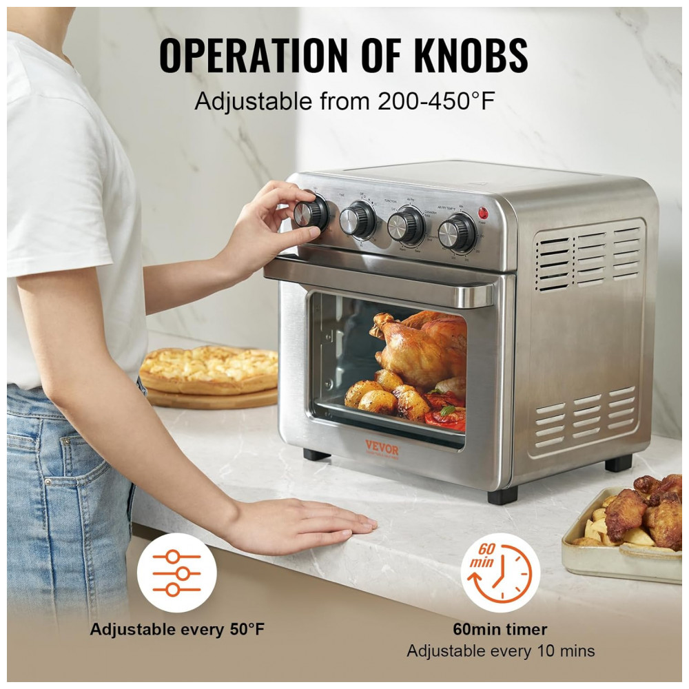 Forno Elétrico Air Fryer VEVOR 7 em 1, 18L, 1800W, Convecção 360°, Temporizador 60min, Aço Inox, Multiuso com Acessórios, 110V - Imagem 4