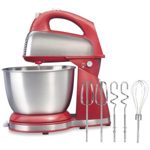 Batedeira Hamilton Beach 4 Litros 6 Velocidades 290W Vermelha - Stand Mixer e Batedor de Mão com QuickBurst e Descanso da Tigela