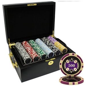 Maleta de Poker em Madeira com 500 13g Fichas Numeradas Mrc Poker Preta