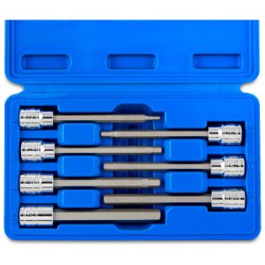 Ferramenta Automotiva Hexagonais Extra Longos de 3 8 3 a 10mm 7 Pç Aço S2 CrV NEIKO 10076A Azul
